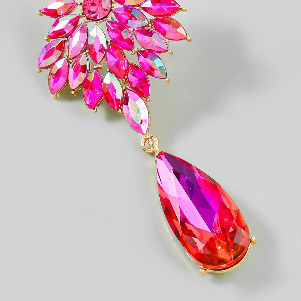 Серьги-цветы в форме капли: Сплав с полным алмазом и акрилом, европейский и американский стиль