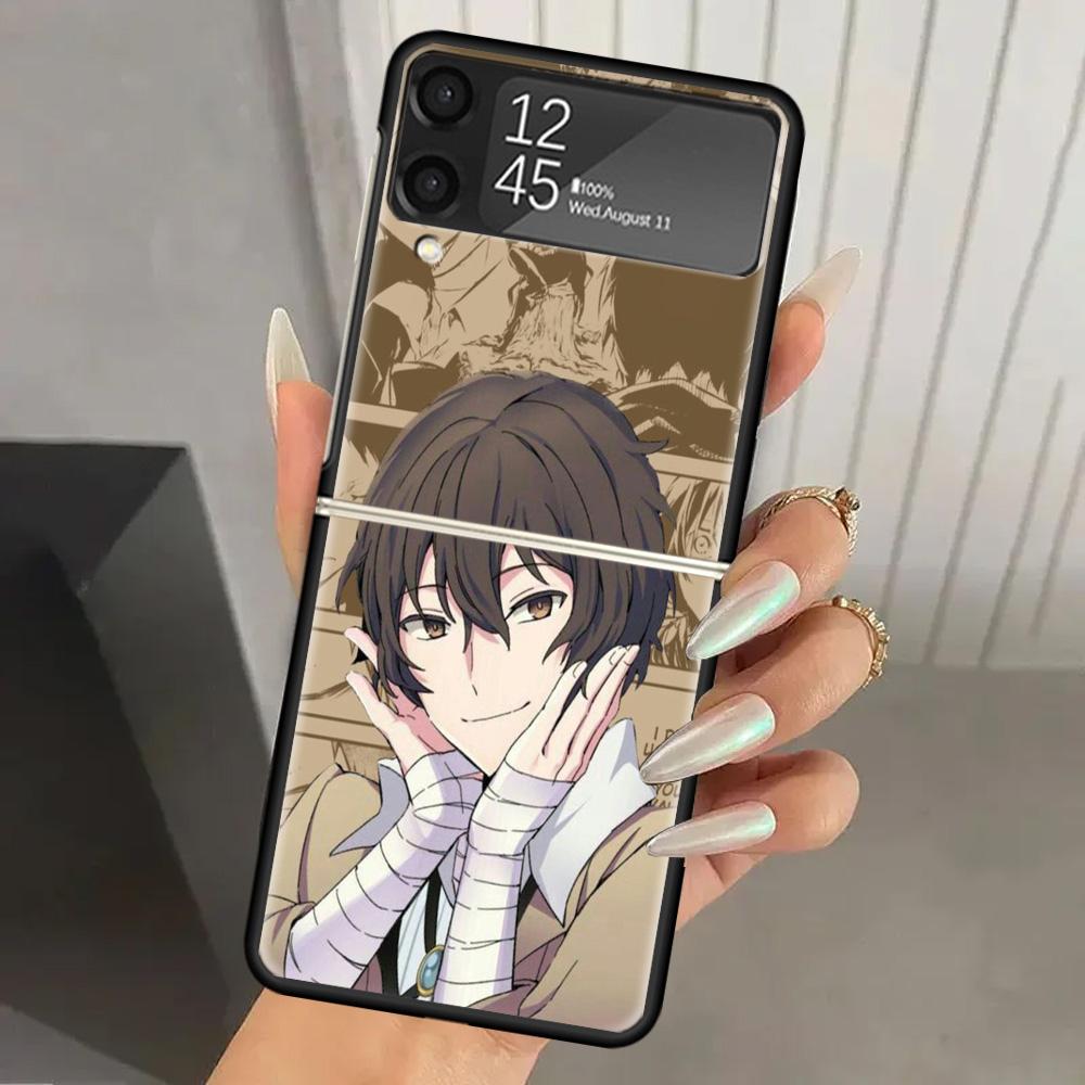 Bungo Stray Dogs Чехол-бампер из твердого поликарбоната Дазай для Samsung Galaxy Z Flip 6 5 4 3 Черный Чехол ZFlip6 Flip5 Flip4 5G Складной Печать Cas