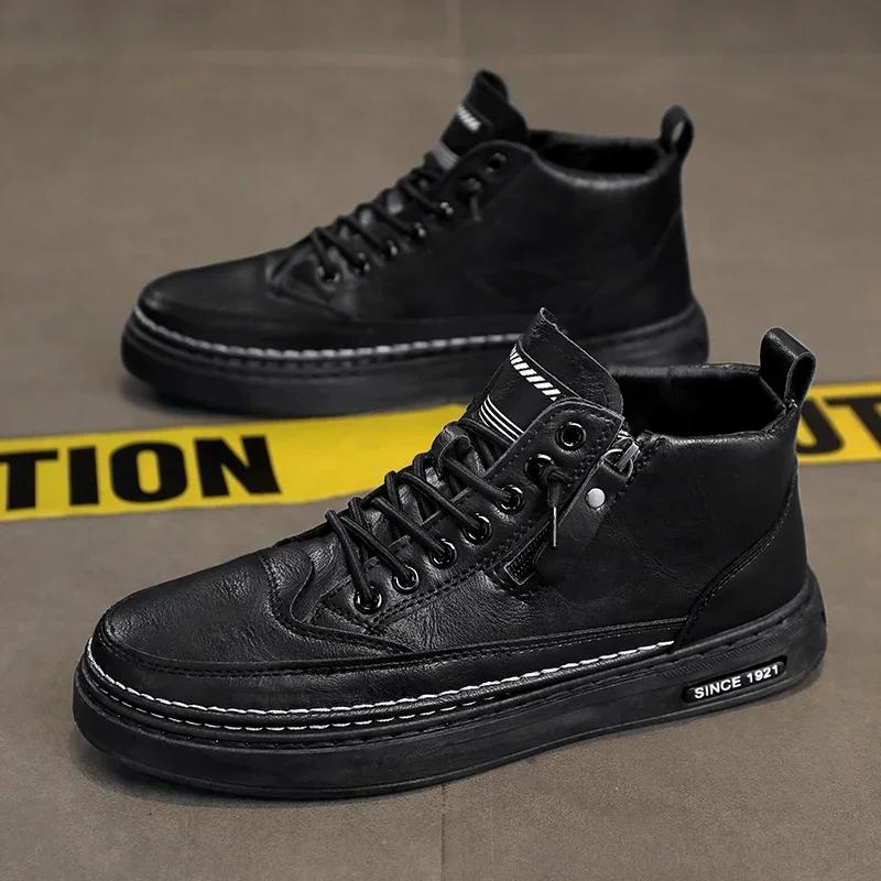 Зимние мужские ботинки, высокие кожаные туфли, модная хлопковая обувь, модные ботильоны, деловая повседневная обувь для отдыха, мужские кроссовки