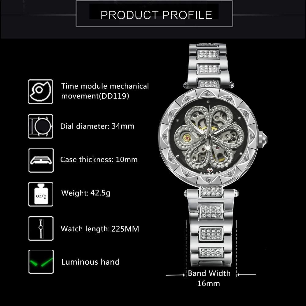 Ladies' Light Luxury Fashion Water Diamond Hollow Mechanical Watch Waterproof Luminous Automatic Mechanical Watch