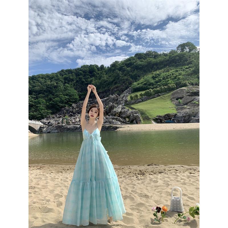 Женские летние висячие шеи с лямкой на шее, морские праздники, милые свободные длинные платья