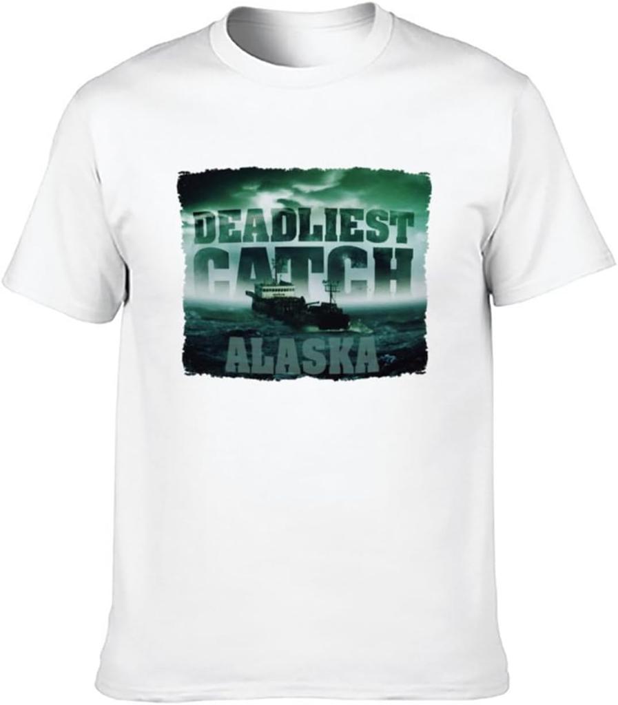Men's Round Neck T-Shirt Alaska Deadliest Catch Merchandise Cool and Breathable White
