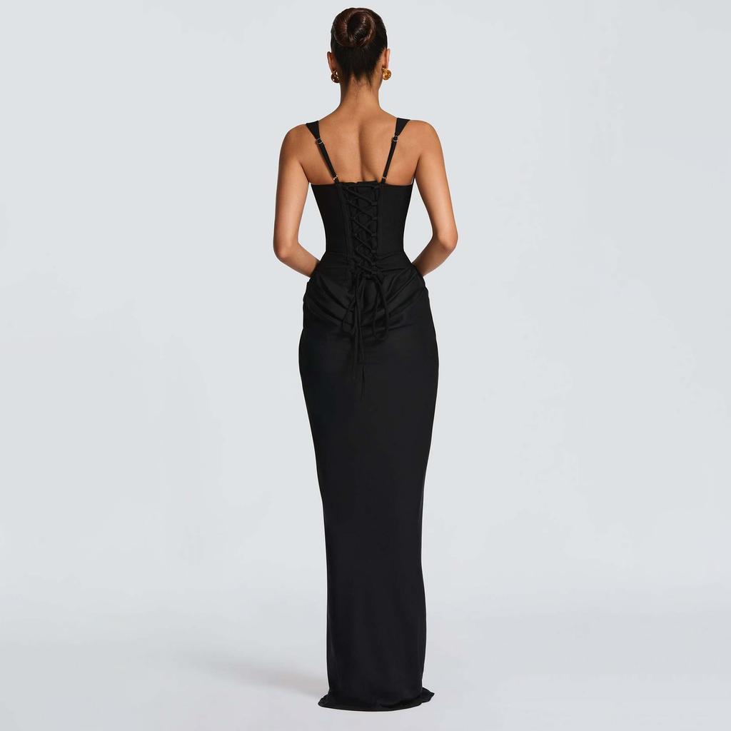 Женский Повседневный Приталенный Платье-Комбинация с Бретелями «Рыбья Кость», Обтягивающее Бедра, Длинная Юбка