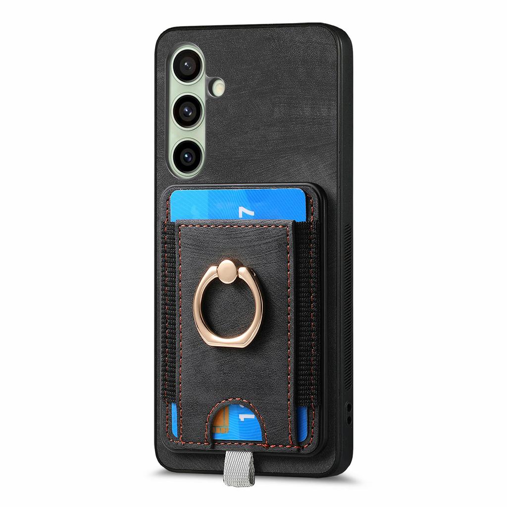 Для Samsung Galaxy S24 FE Магнитный чехол Держатель для карт Кольцо Подставка Задняя крышка телефона из ПУ кожи