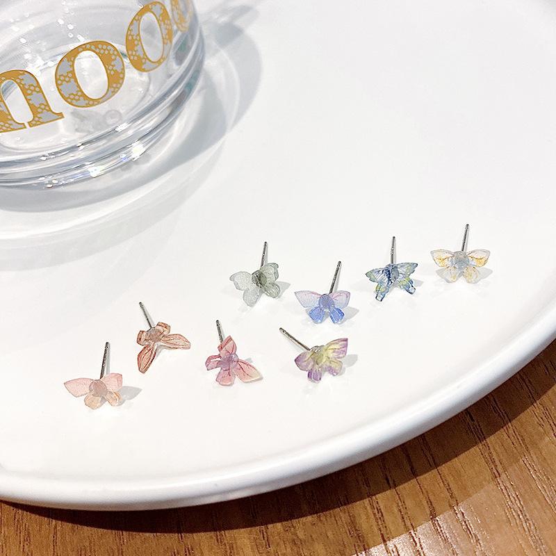 Four pairs of colorful butterfly stud earrings female sweet temperament girl heart earrings in wind small personality week earrings