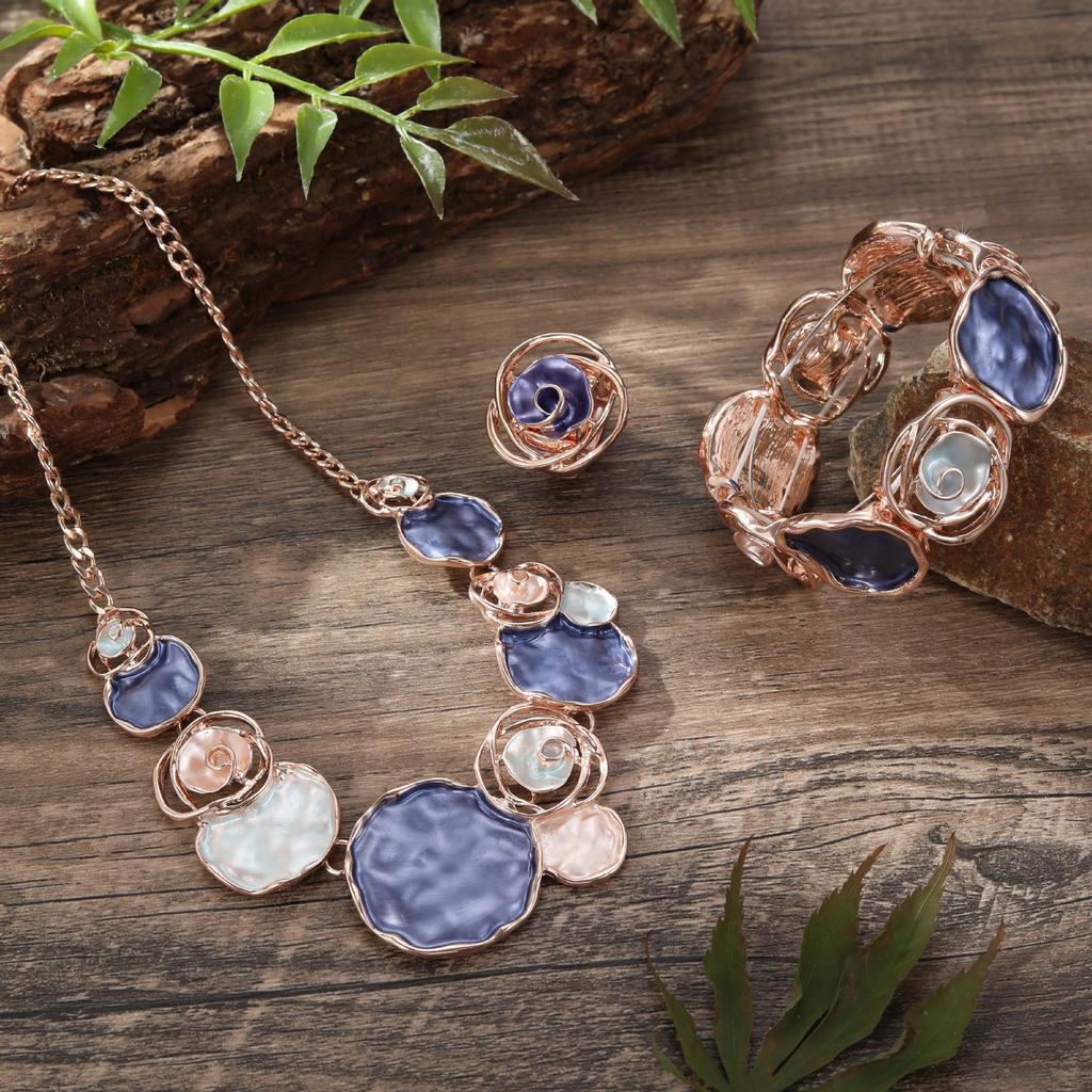 Цветная живопись масло роза кольцо браслет ожерелье набор женский банкетный высококлассный набор ювелирных изделий