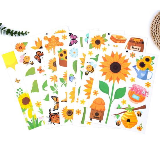 8 Sheets Sunflower Bee Butterfly Window Stickers Static PVC Window Cling Reusable Removable Spring Floral Decals for Glass Door Window Decor