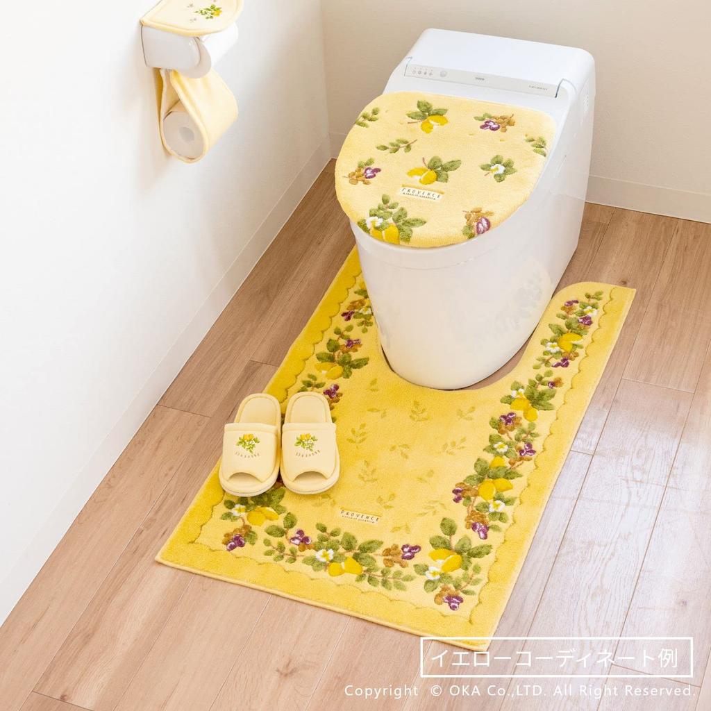 Oka (OKA) Provence Ciel Long Toilet Mat, Approx. 105 cm x 63 cm, Yellow (Washable, Stylish, Wide, Nordic, Large)