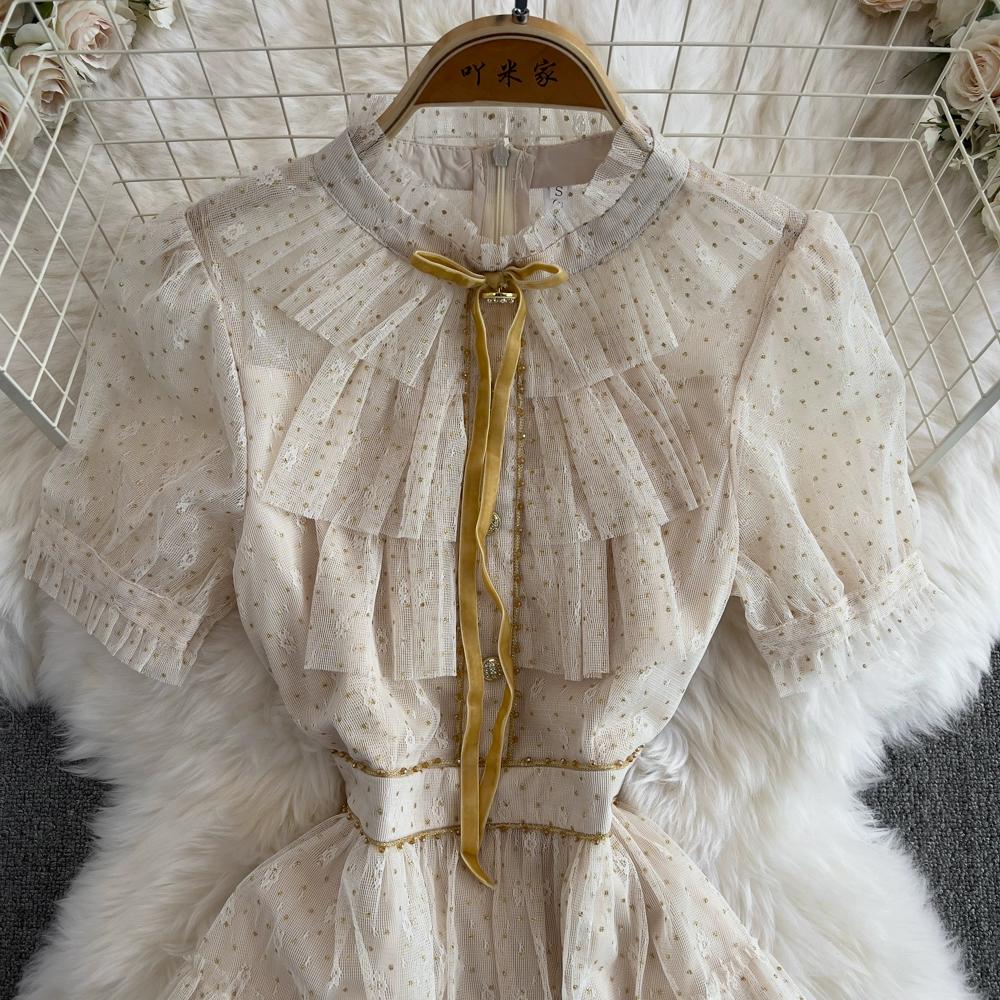 Summer Women Elegant Polka Dot Mesh Ruffles Sweet Princess Cake Party Dresses