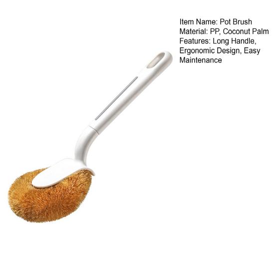 Pot Brush Ergonomic Long Handle Coconut Palm Bristles Cleaning Brush Multifunctional Kitchen Cleaning Tool