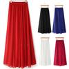 Women Chiffon Skirt Elastic High Waist Pleated Ankle-Length Skirt Solid Color Flowy Hem Long Skirt Daily Wear