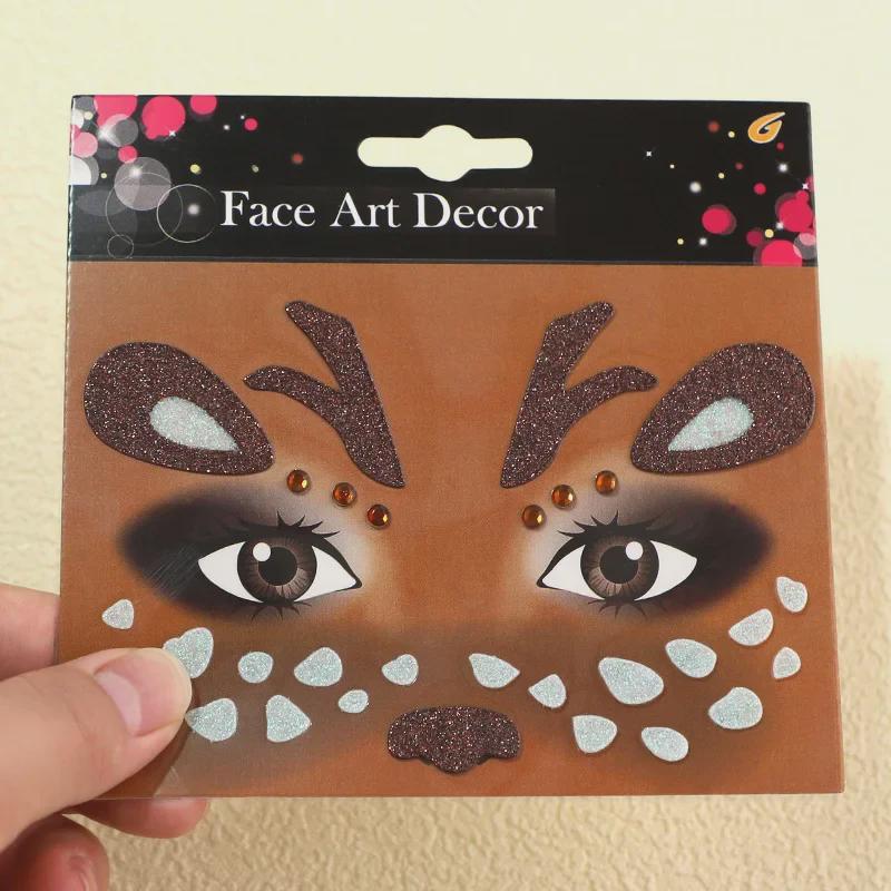 «Праздничные наклейки с мордочками оленей для празднования Рождества и Нового года»: Карнавальный, праздничный и сценический макияж.