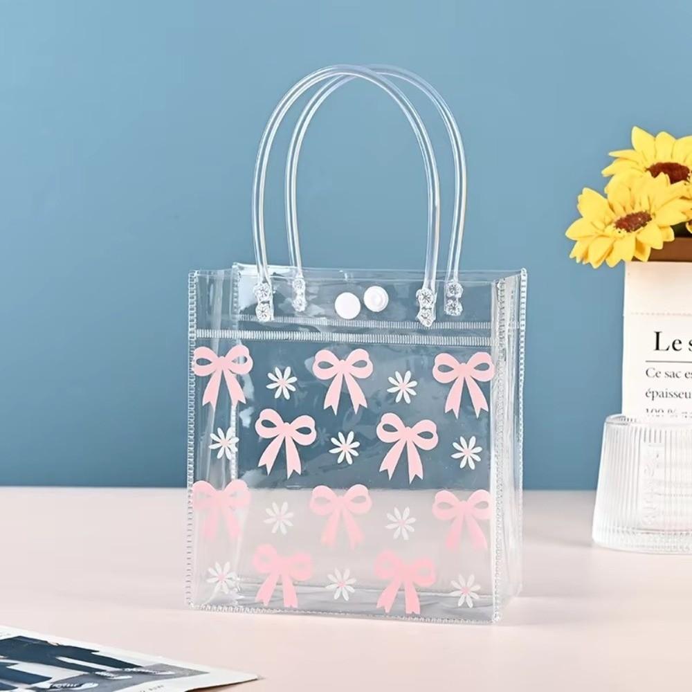 Cute Clear PVC Handbag Large Capacity Mini Gift Packaging Bag Waterproof Reusable Tote Bag