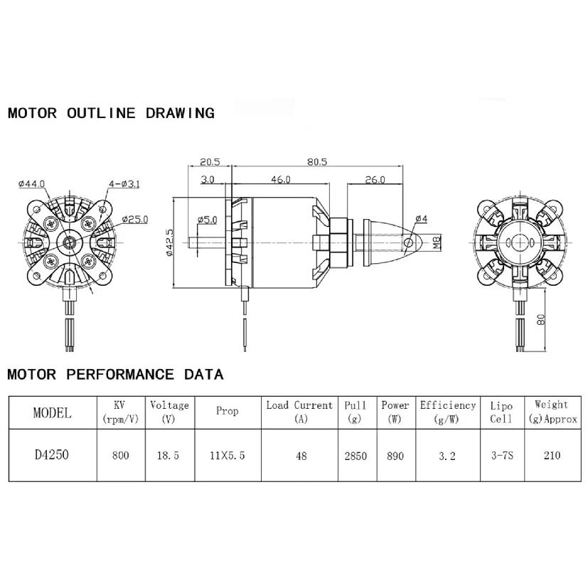 4250 RC FPV Outrunner Brushless Motor 600KV 800KV 3-7S 80A V2 ESC Speed Controller for Fix-Wing Drone Aircraft Multicopter