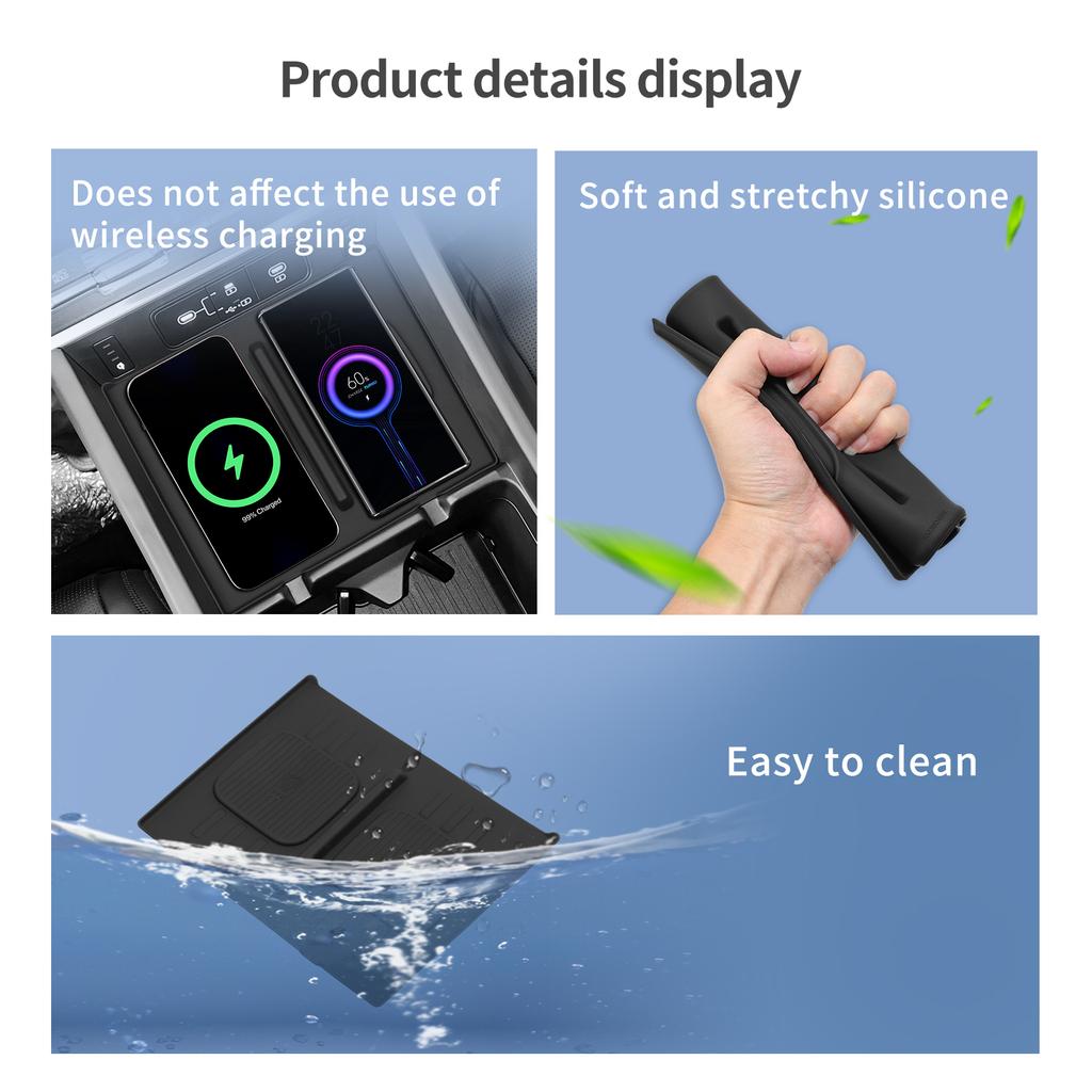 For Hyundai Santa Fe 2025 2025 Car Anti-Slip Pad Silicone Center Console Wireless Charger Interior Accessories Black