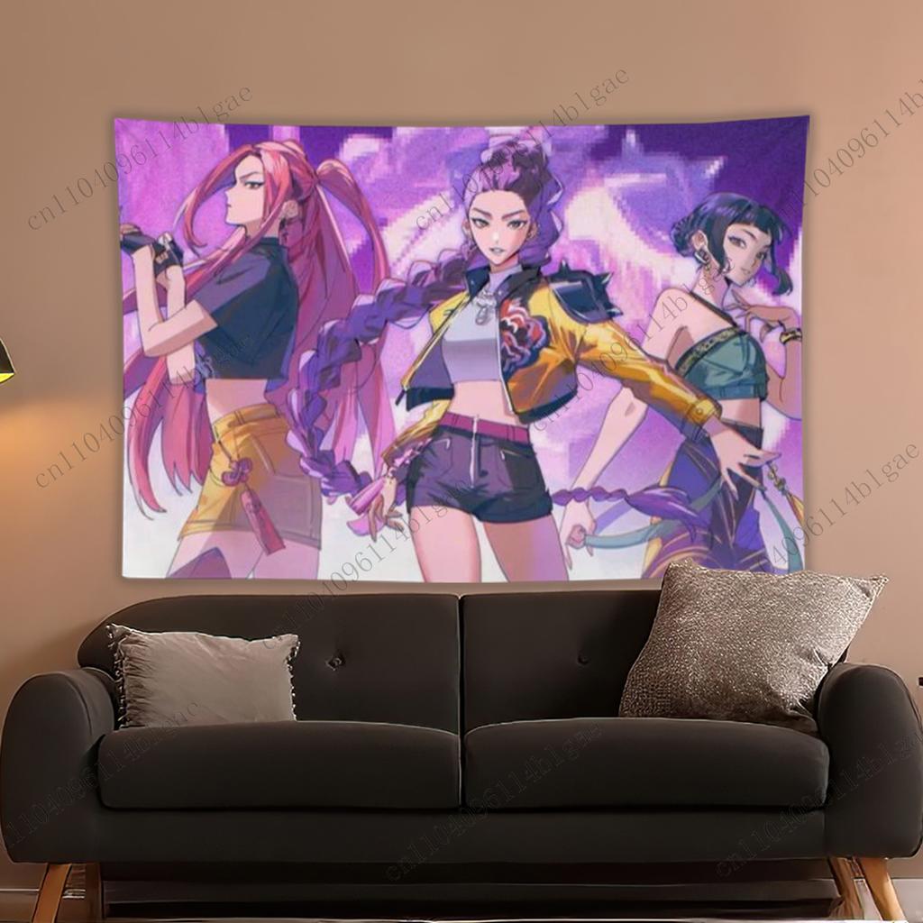 Colorful Anime Trio Wall Tapestry Anime  inspired Heroines Wall Hanging Unique Bedroom Decoration Stunning Room Decoration