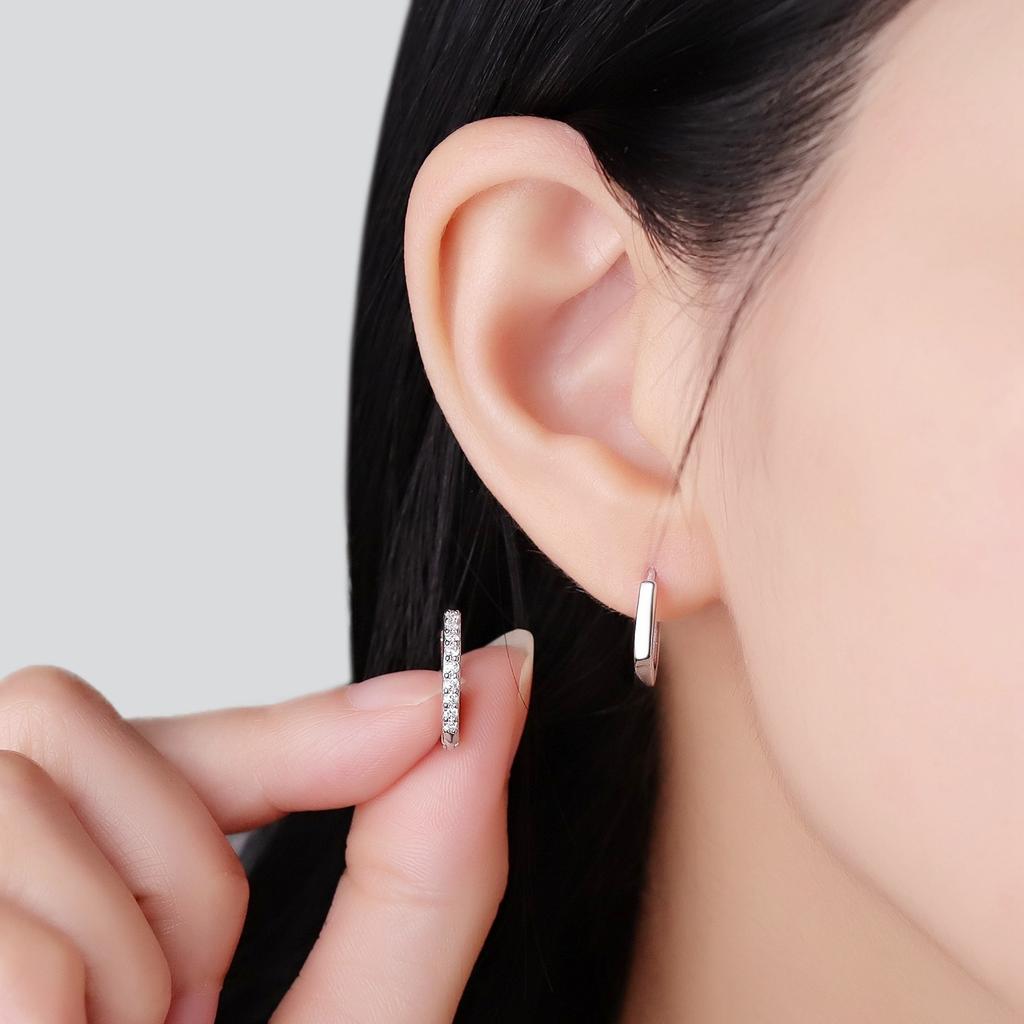 S925 Silver Rhombus Earrings Temperament Versatile Square Ear Buckle Premium Sense Stacked Plain Ring Earrings