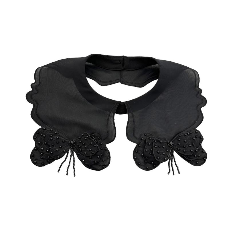 Women Girls Vintage Lolita False Fake Collar Shawl Sweet Ruffles Lace-Up Bow Decorative Necklace Choker Short Poncho