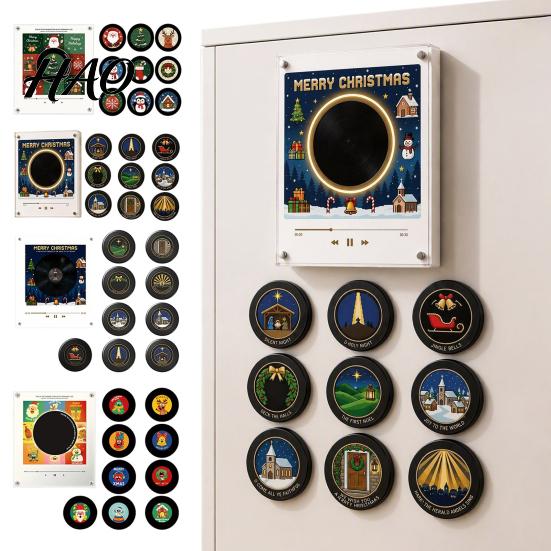 Interactive Music Theme Gift Programmable Vinyl Record Player Fridge Magnet with 9 NFC Records, Retro Aesthetic Magnetic Decorative LED Light Box for