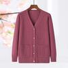 Autumn V-neck Knitted Cardigan Middle-aged Ladies Loose Large Size Sweater Top