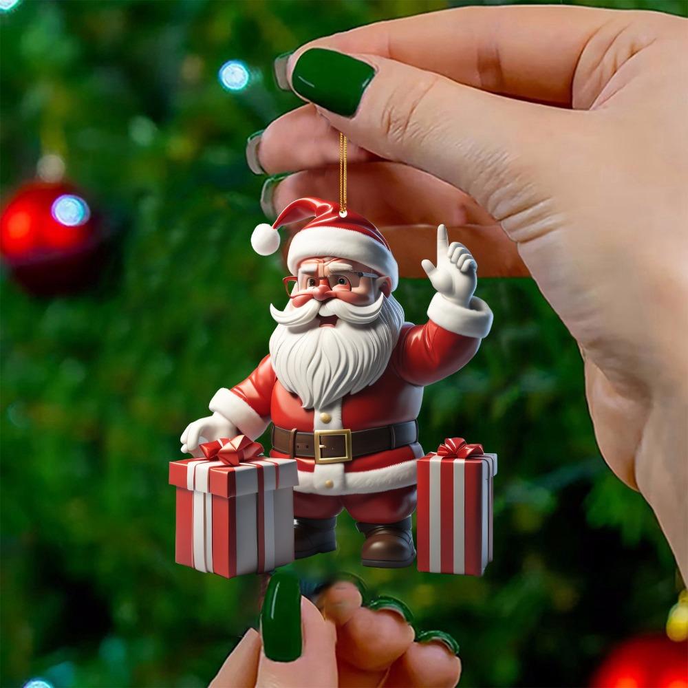 3PCS Cartoon Christmas Tree Decoration Acrylic Hanging Accessories Creative Mini Santa Claus  Home