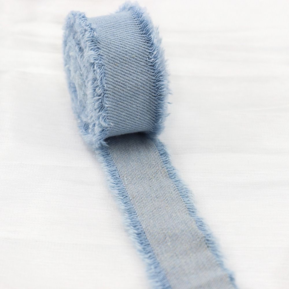 Hairclip Bows Denim Ribbon 1.5Yards Handmade Fringe Silk Ribbon DIY Sewing Crafts  DIY Sewing