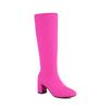 FOREADA Women Knee High Long Boots Round Toe Block High Heels Stretch Gogo Boots Ladies Fashion Shoes Autumn Winter Purple 43