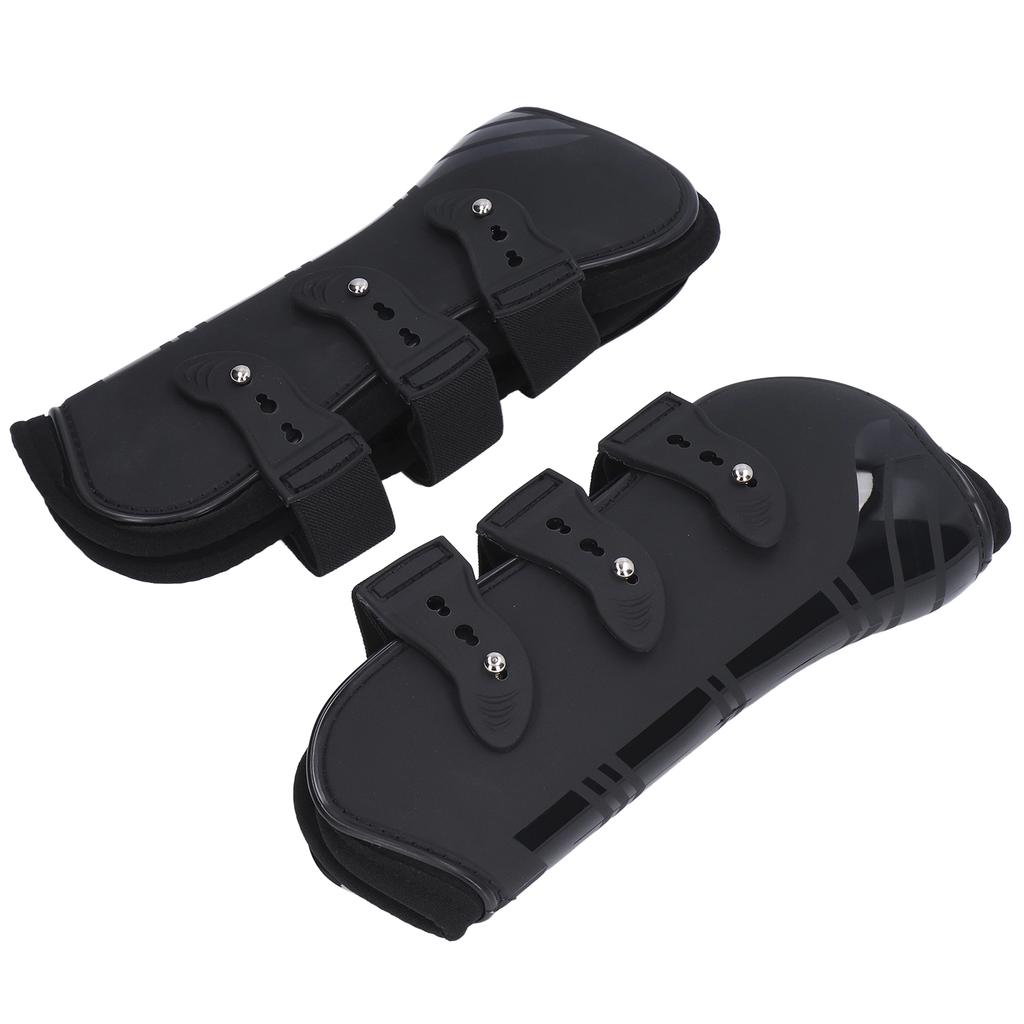 2pcs Horse Leg Boots PU Neoprene Protective Adjustable Horse Secure Boots for TendonBlack Front