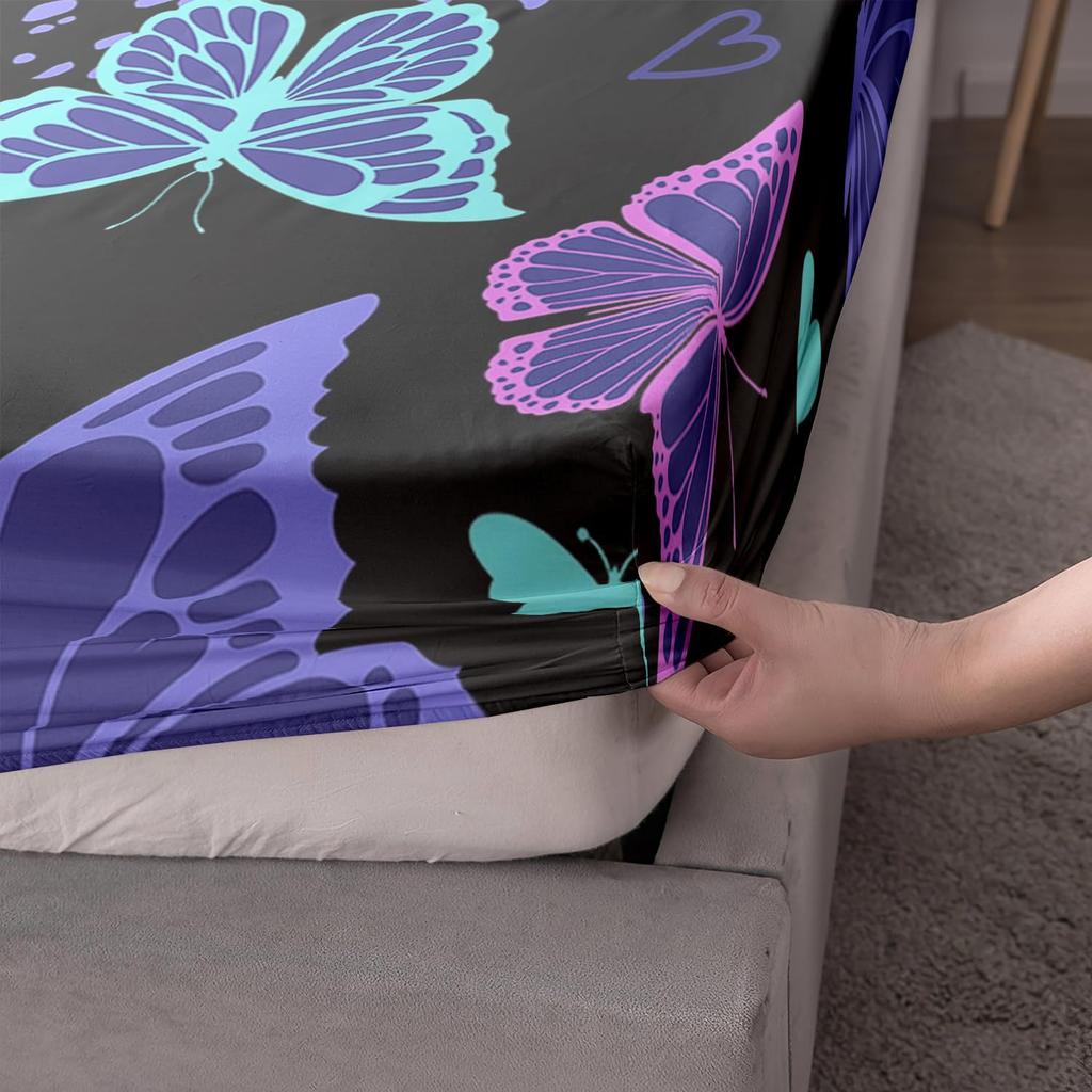 Beautiful Butterfly Pattern Mattress Three-Piece Digital Printing Home Bedding Set Adult Children