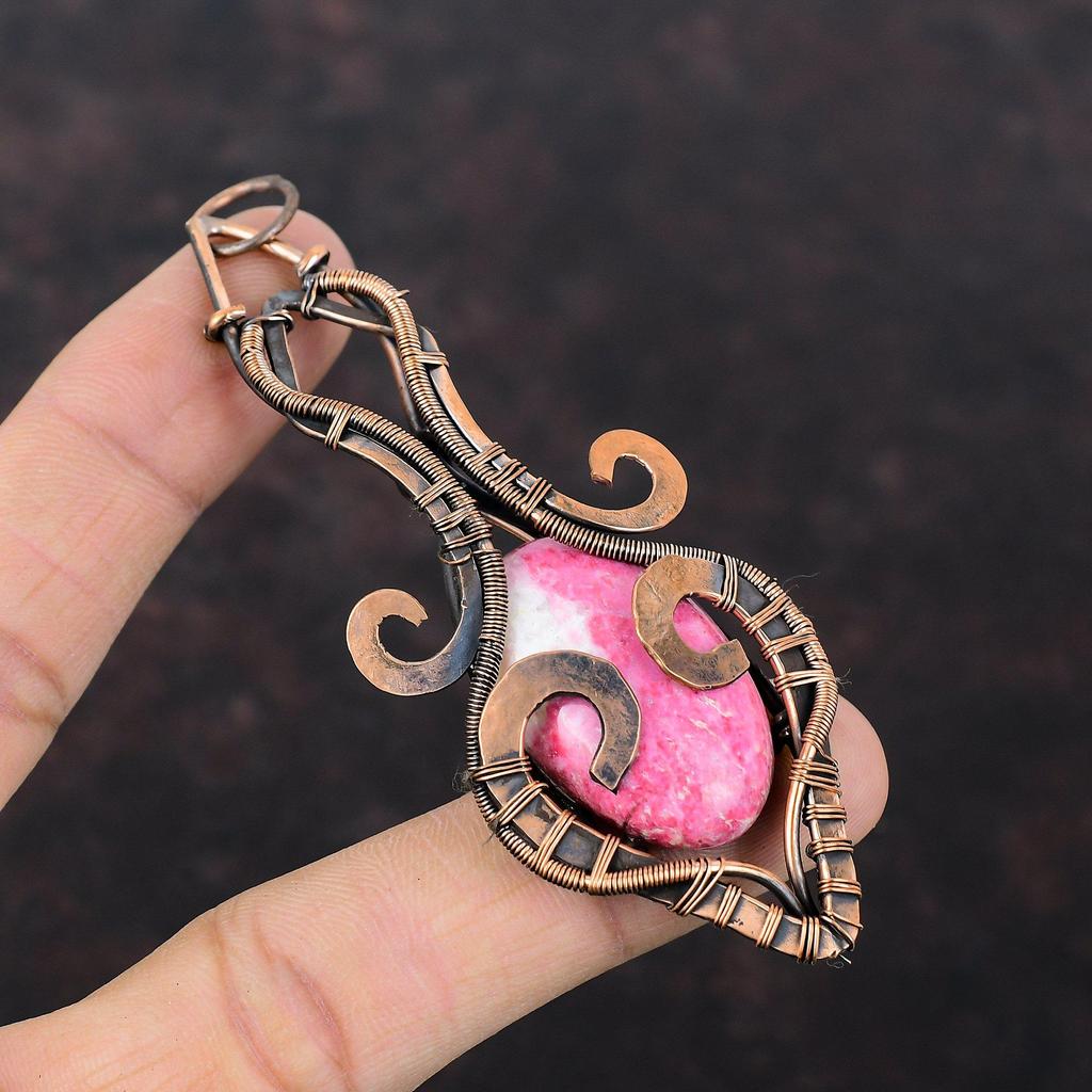 Подвеска из тулита, медная проволочная обертка, драгоценный камень, уникальная медная подвеска, тулитовая бижутерия, подвеска из проволочной обертки ручной работы, свадебный подарок