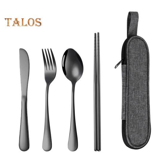 Набор столовых приборов из нержавеющей стали, 4 предмета, ретро-посуда, вилка, ложка, палочки для еды, нож с сумкой для хранения, зеркально отполированный, можно мыть в посудомоечной машине, набор столовых приборов для дома