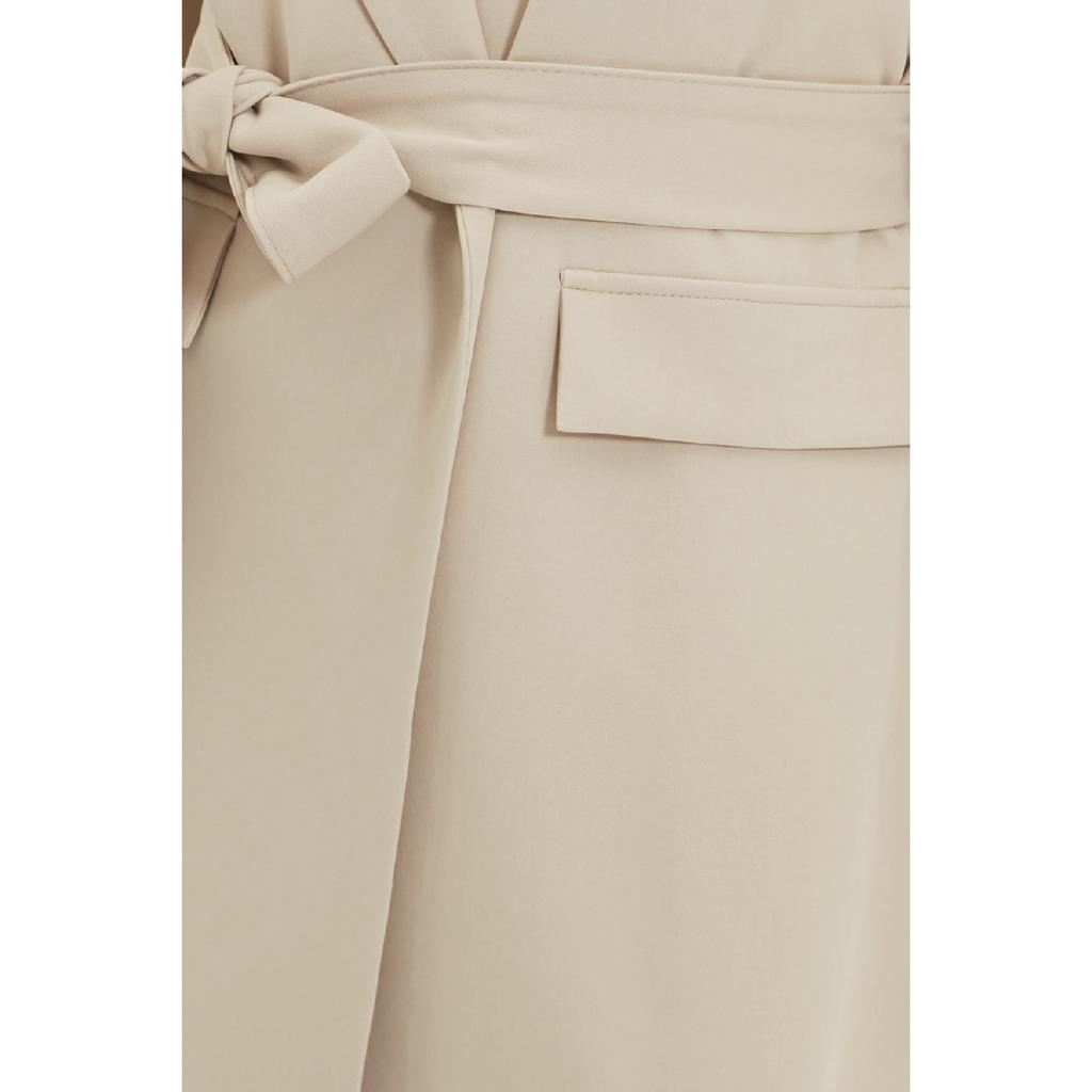 Бежевый тканый пиджак с поясом и карманами Tctaw22ck0031