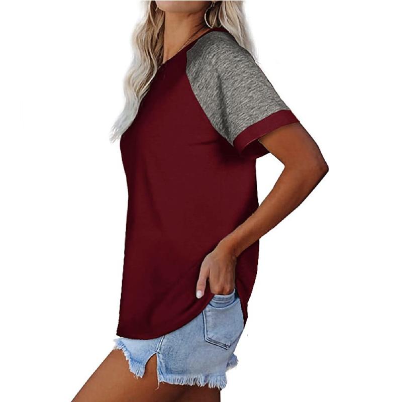 2026 Spring/Summer New Round Neck Color Block Short Sleeve Women's T-Shirt Top