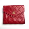 Used CHANEL Matelasse Bi-fold Wallet Red with Box and Dust Bag