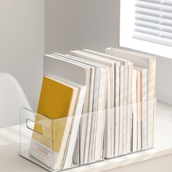 Book Storage Rack Transparent Book Organizer with Partitions Stationery Glasses Plastic Bookcase