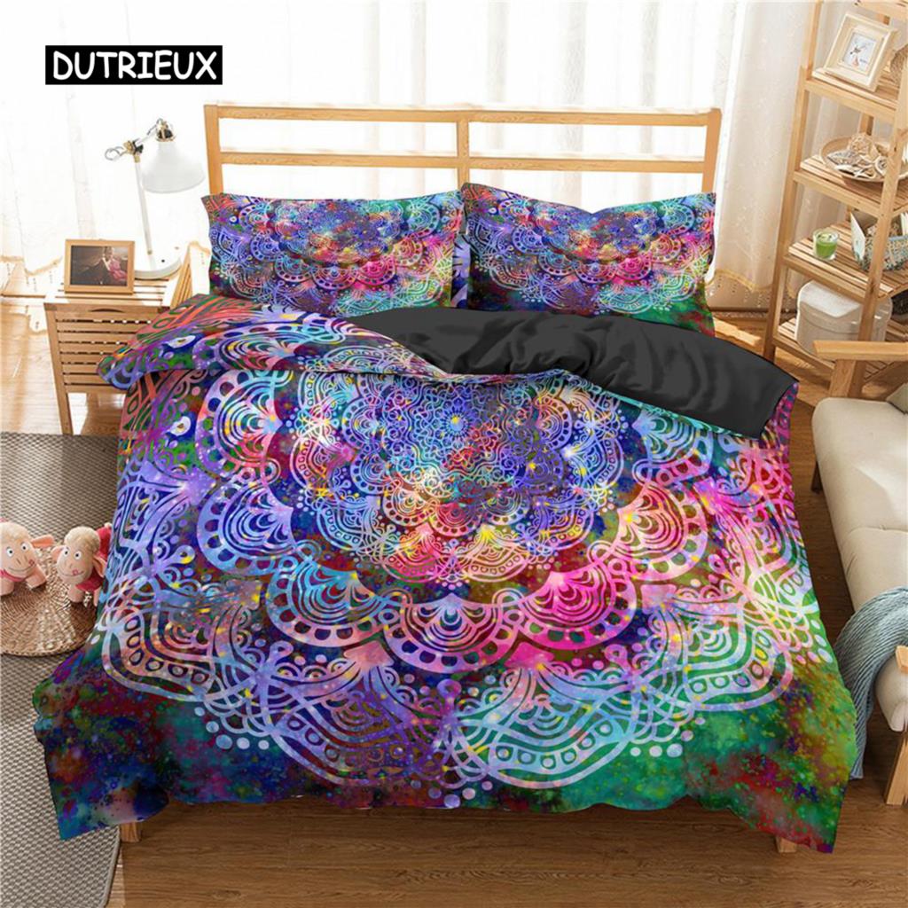 Комплект постельного белья с рисунком мандалы, фиолетовый градиент, комплект постельного белья с рисунком мандалы и культуры для подростков, пододеяльник из микрофибры размера «queen-size»