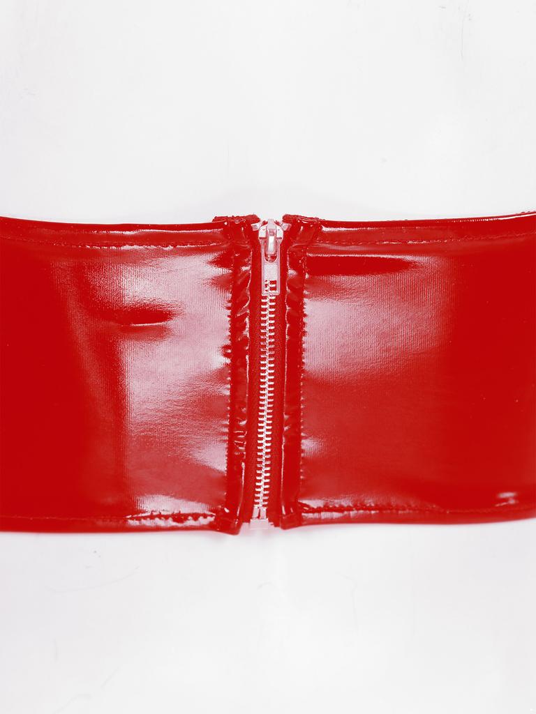 Women's Wet Look Club Lingerie Zipper Crop Tops Shiny Latex Bralette Bra Tops