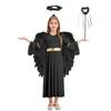 Girls Halloween Party Costume 4Pcs Angel Set with Dress Wings Headband & Wand Cosplay Performance Outfit