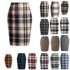 Women's High Waist Plaid Skirt Skinny Pencil Wool Skirt