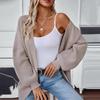 Autumn Winter Vintage Loose Long Sleeve Top Solid Color Cardigan Knitwear V-Neck Sweater