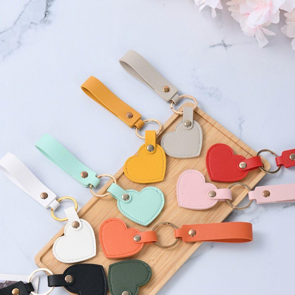 Solid Color Leather Heart Keyring PU Colorful Pendant Fashion Heart Shape Keychain  Unisex