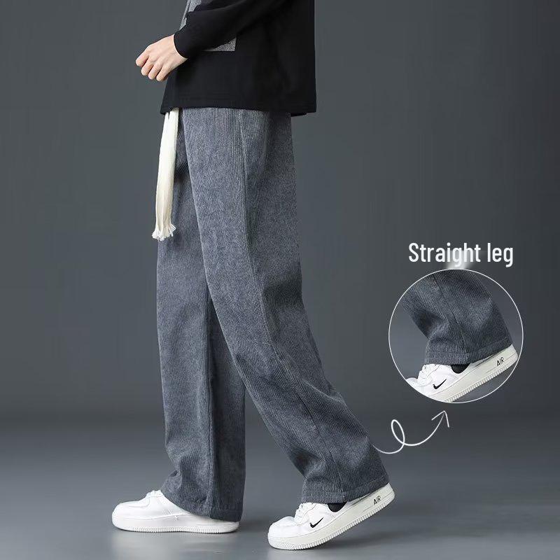 Men's Fleece-Lined Corduroy Sweatpants - Casual Loose Straight-Leg for All Seasons