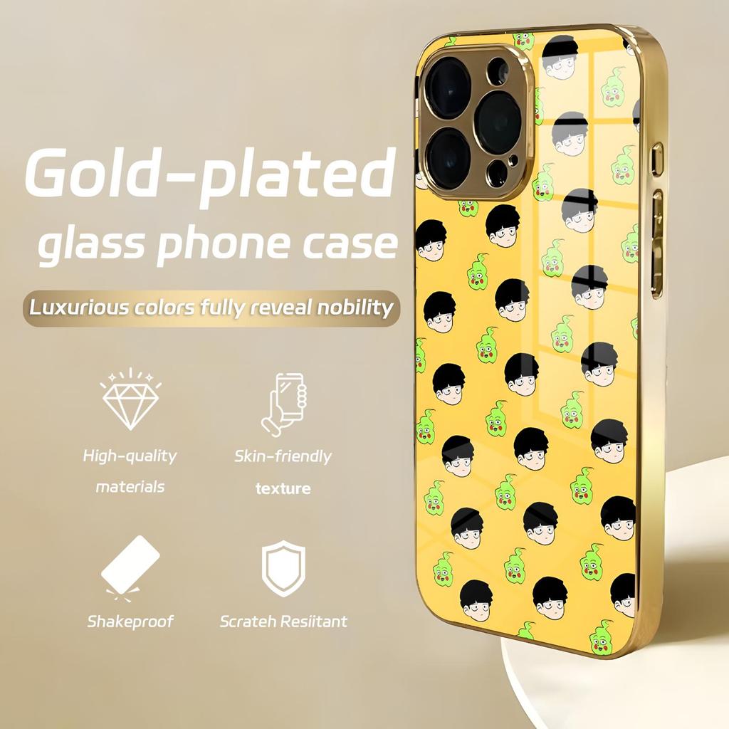 Чехол для телефона с изображением из аниме Mob Psycho 100 для iPhone18 17 16 15 14 13 12 Plus Mini Pro Max, гальванизированный стеклянный чехол для телефона