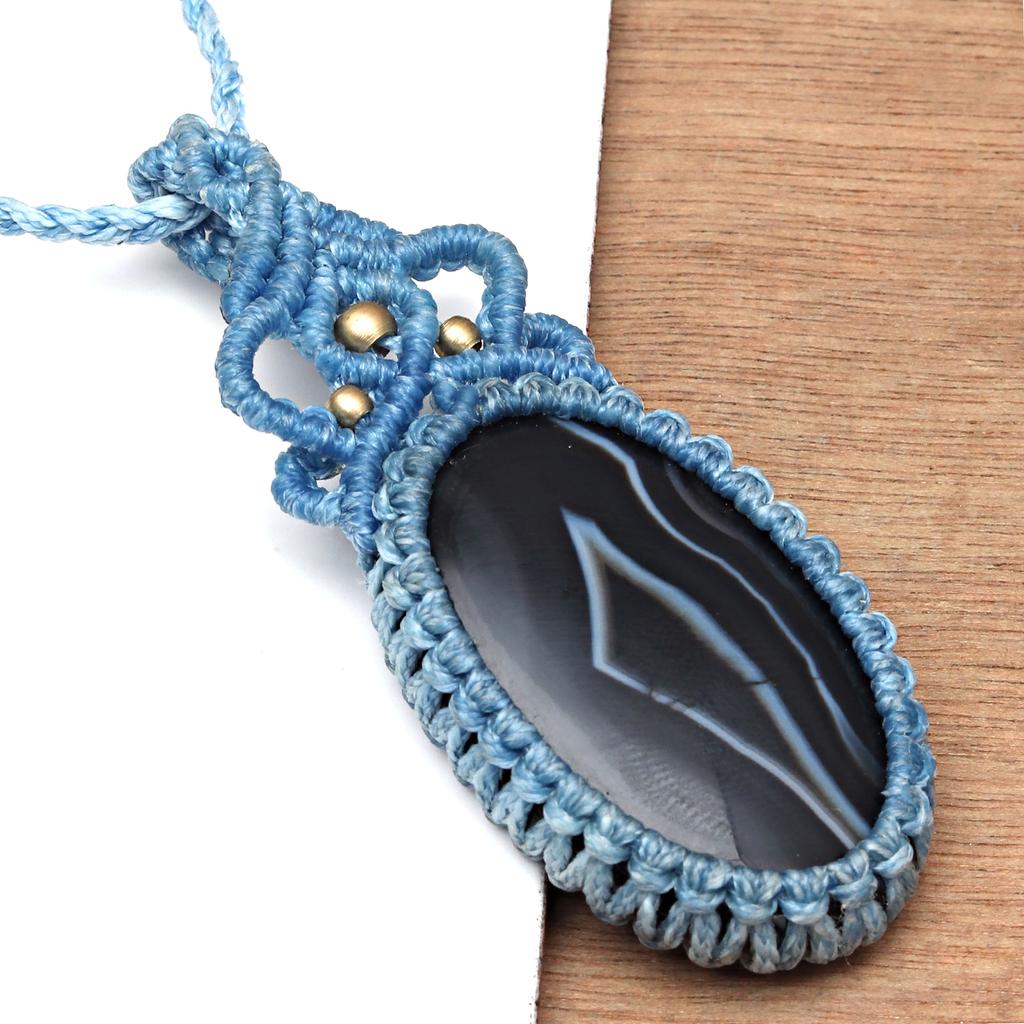 Серый Ботсванский агат драгоценный камень Holloween Gifted Jewelry Macrame Ожерелье 20-32 дюйма