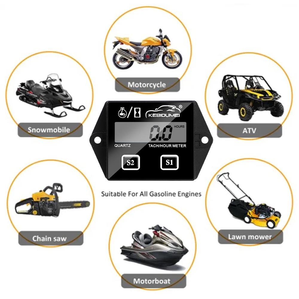 Цифровой тахометр двигателя Kebidumei, счетчик моточасов с зажимом, водонепроницаемый тахометр для 2/4-тактного двигателя, автомобиля, лодки