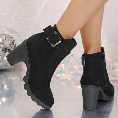 Aphixta 8 см Высокий каблук Черные Ботильоны Пряжка Боковая молния Женские Элегантные Платформа Женская Обувь Обувь Женские Осенне-зимние Ботинки