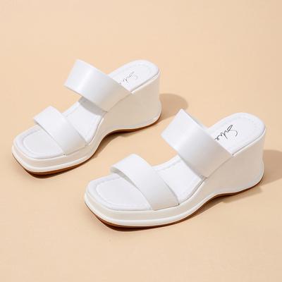 Женские тапочки на толстой танкетке 2024 года, летние повседневные легкие женские туфли на высоком каблуке 6,5 см, для дома и верхней одежды, шлепанцы