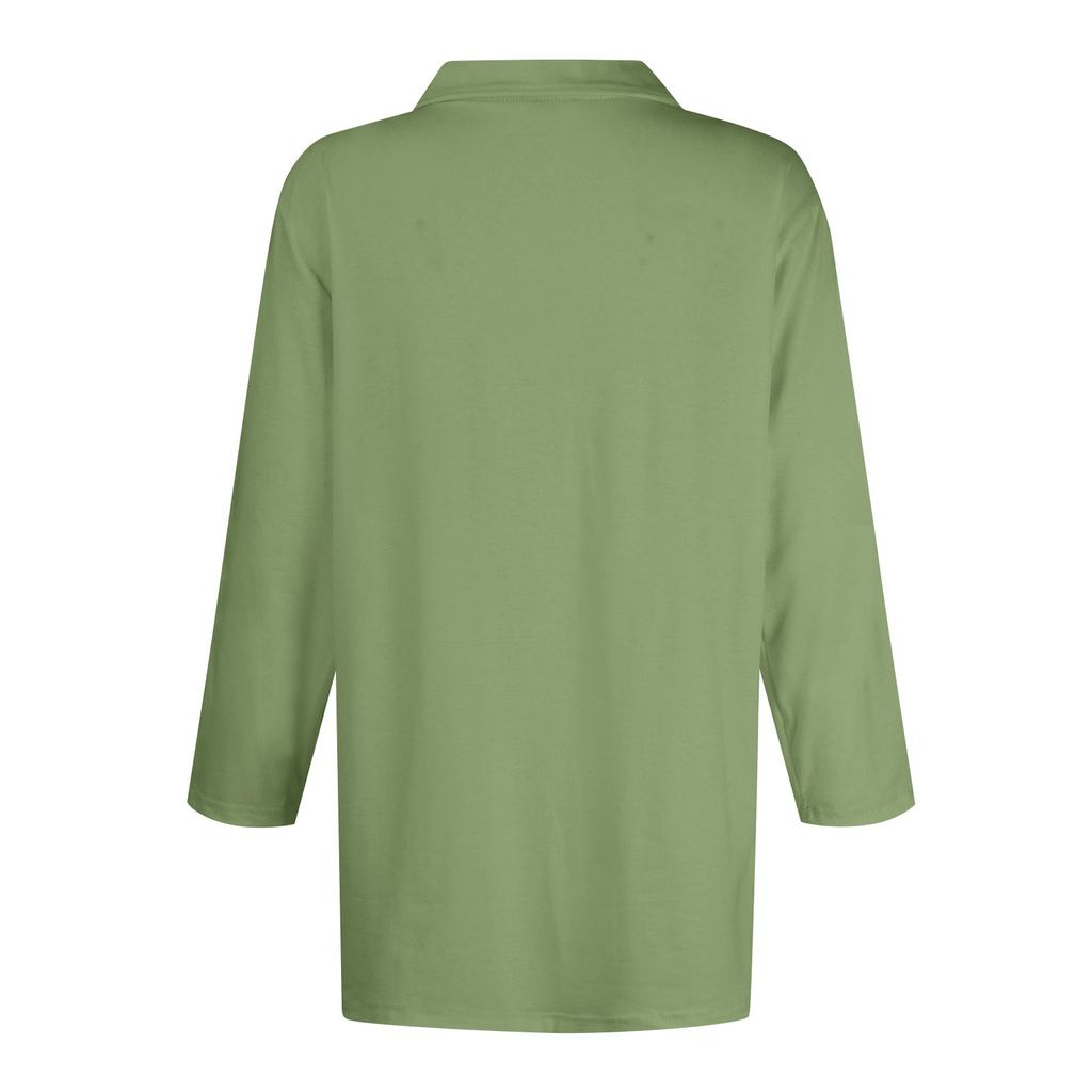 Женская модная повседневная свободная однотонная футболка с рукавом 3/4 с лацканами, женский топ