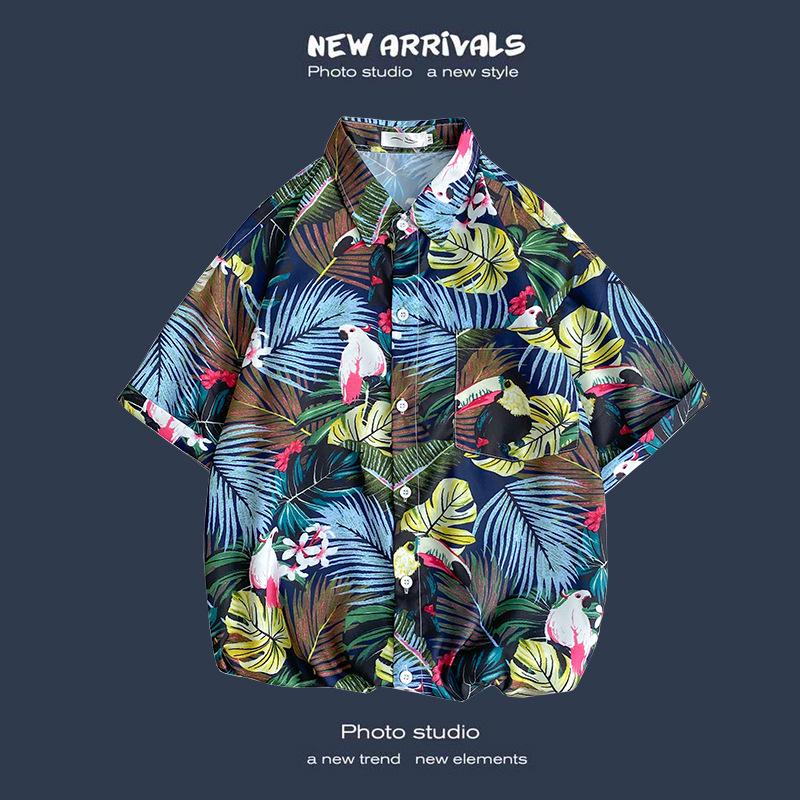 Летняя корейская ретро-цветочная свободная рубашка для пары - модный мужской топ с коротким рукавом
