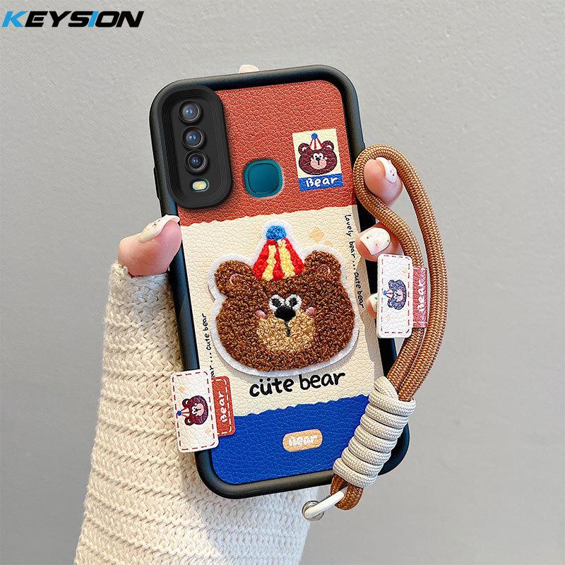 KEYSION Мультяшный милый плюшевый чехол с вышивкой для VIVO Y17 Y15 Y12 со шнурком, силиконовый противоударный чехол для телефона VIVO Y11 2019